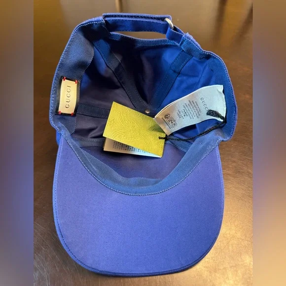 New Gucci GG Logo Blue Yellow Baseball Hat Size L - Picture 10 of 13
